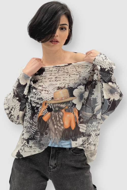 Ženska končana majica dugih rukava Faye sa printom žene