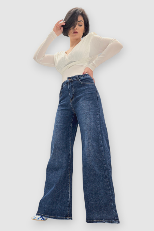 Tamno plave wide leg traperice Madge