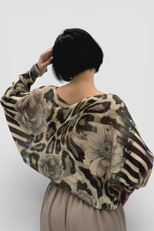 Ženska bež končana majica Faye dugih rukava sa cvjetnim printom