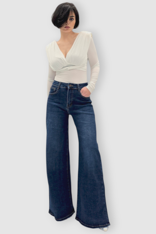 Tamno plave wide leg traperice Madge