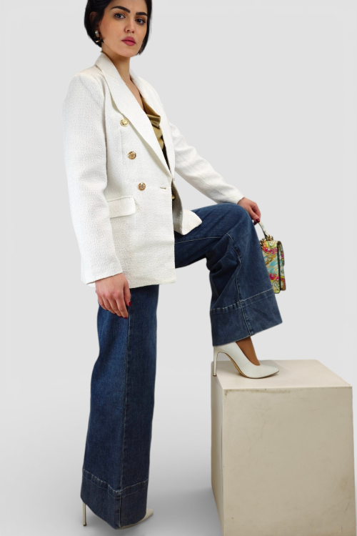 Plave isprane traperice Luna wide leg kroja sa širokim porubom