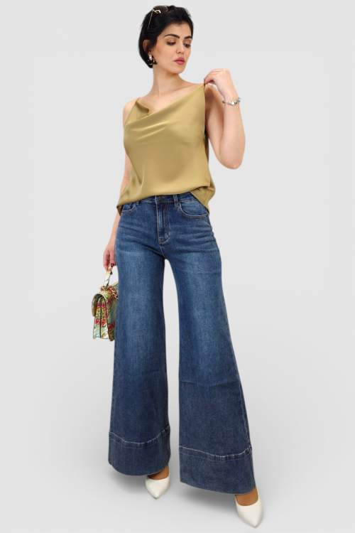 Plave isprane traperice Luna wide leg kroja sa širokim porubom