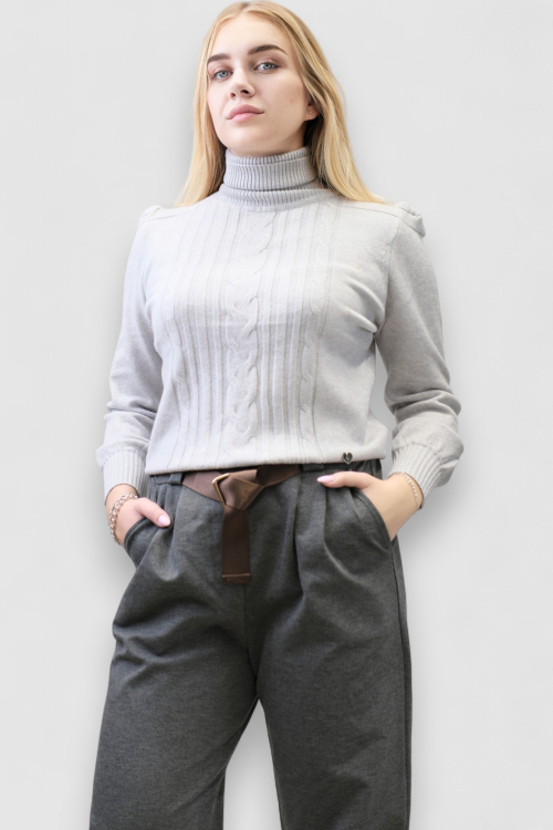 Ženske moderne hlače Ezri u sivoj boji s gumbima na nogavicama