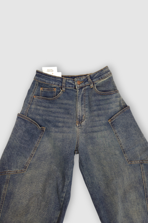 Plave trendi barrel traperice Mavi sa smeđim efektom