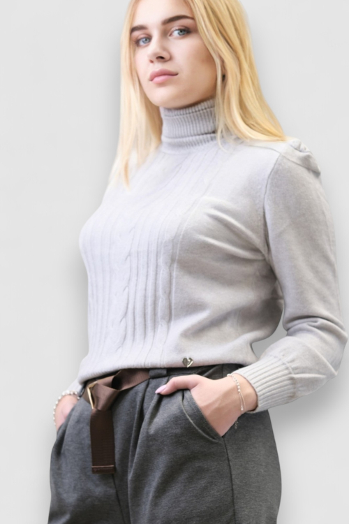 Ženske moderne hlače Ezri u sivoj boji s gumbima na nogavicama