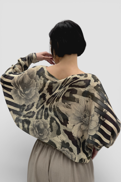 Ženska bež končana majica Faye dugih rukava sa cvjetnim printom