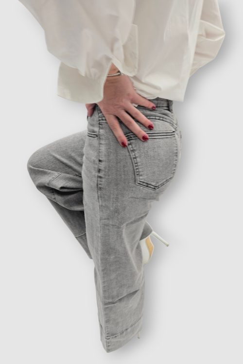 Sive isprane traperice wide leg kroja sa širokim porubom Lisette