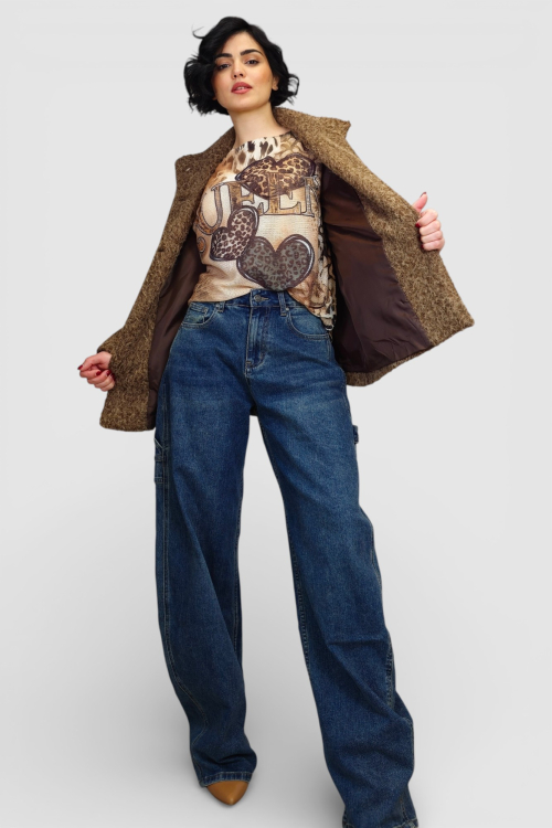 Tamno plave trendi barrel traperice Livia sa zelenkastim efektom