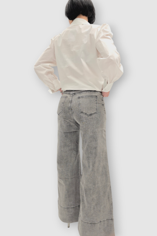 Sive isprane traperice wide leg kroja sa širokim porubom Lisette