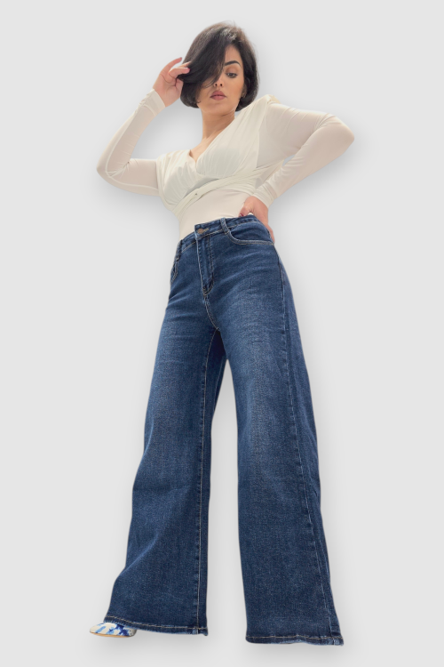 Tamno plave wide leg traperice Madge