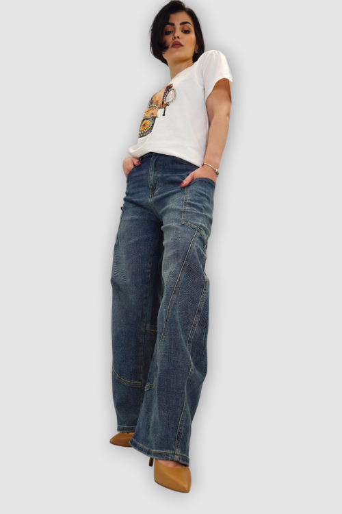 Plave trendi barrel traperice Mavi sa smeđim efektom