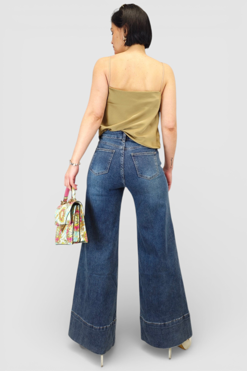 Plave isprane traperice Luna wide leg kroja sa širokim porubom