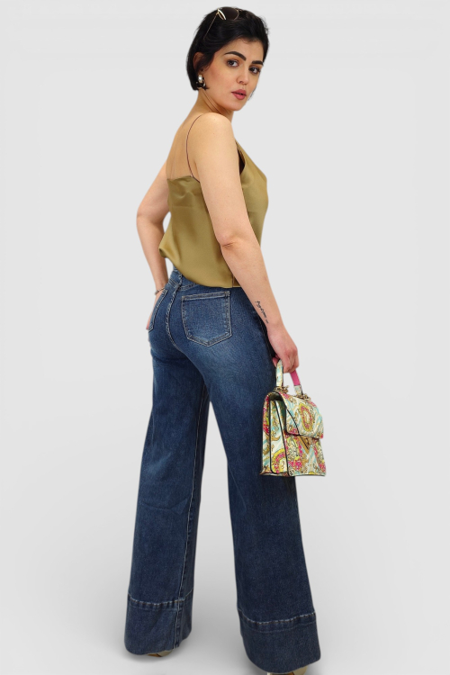 Plave isprane traperice Luna wide leg kroja sa širokim porubom