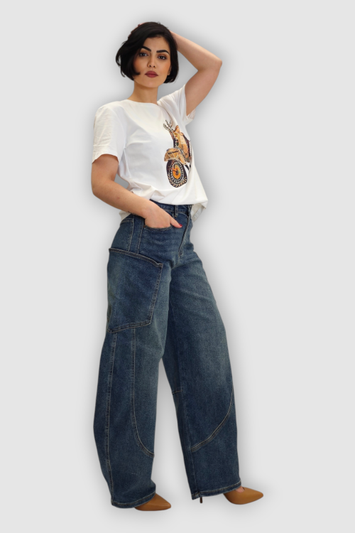 Plave trendi barrel traperice Mavi sa smeđim efektom