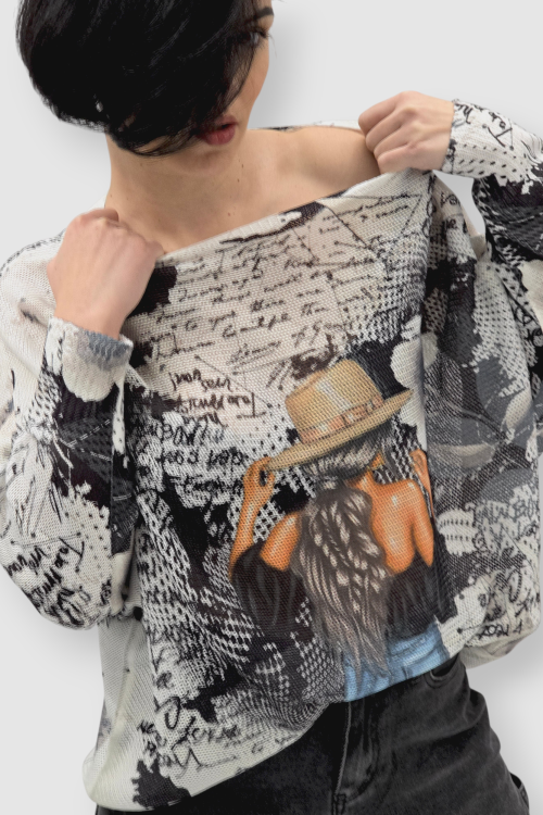 Ženska končana majica dugih rukava Faye sa printom žene