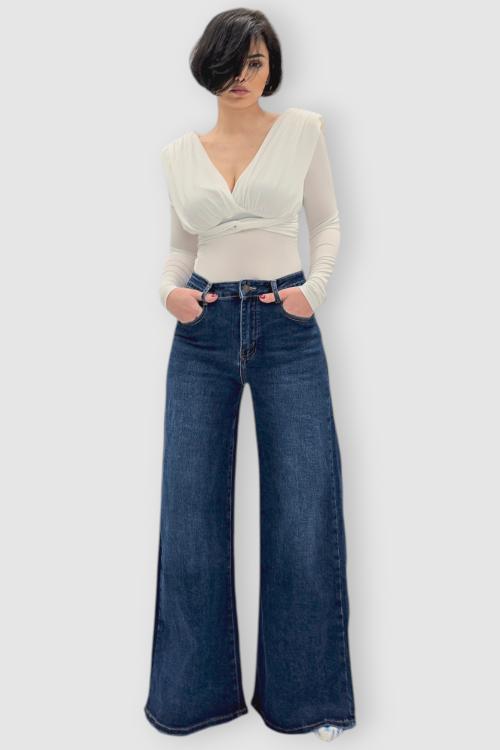 Tamno plave wide leg traperice Madge