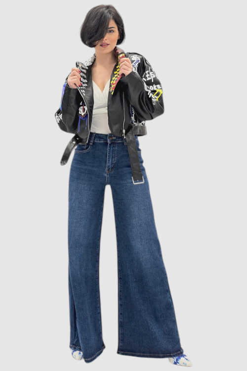 Tamno plave wide leg traperice Madge