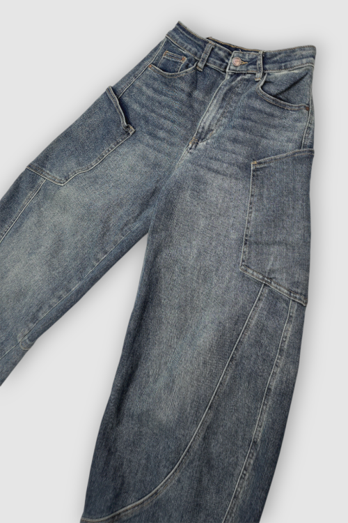 Plave trendi barrel traperice Mavi sa smeđim efektom