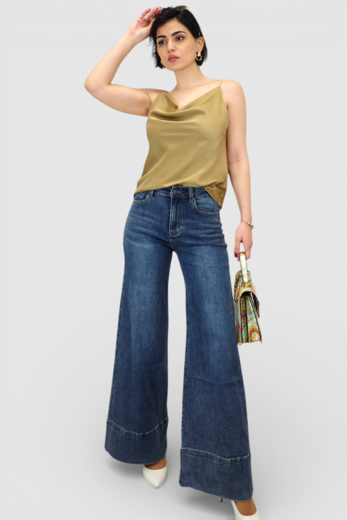 Plave isprane traperice Luna wide leg kroja sa širokim porubom