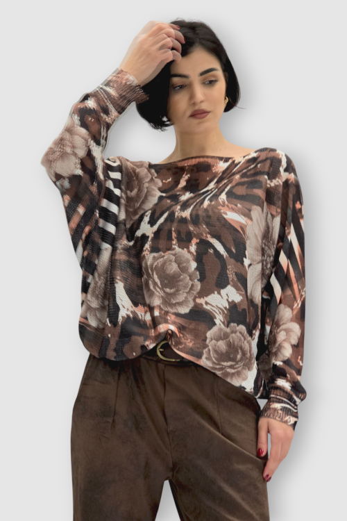 Ženska bordo končana majica Faye dugih rukava sa cvjetnim printom