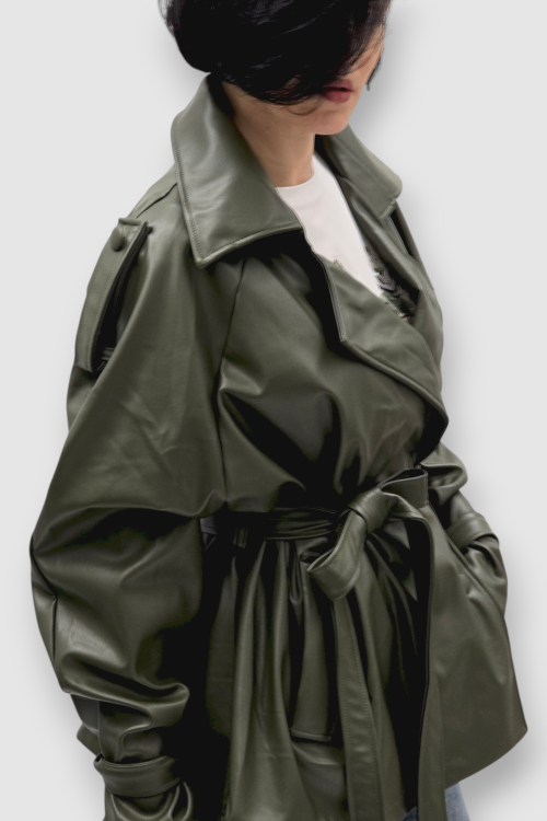 Ženska trendi tamno zelena oversized jakna Ember u imitaciji kože