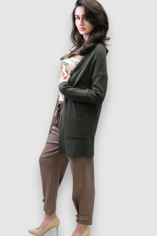 Ženski kratki kardigan Jossie u tamno zelenoj boji