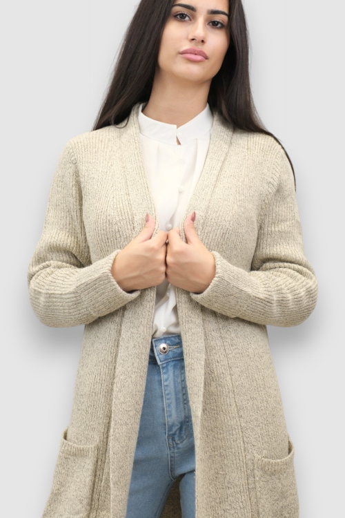 Ženski bež dugi kardigan Delphinia