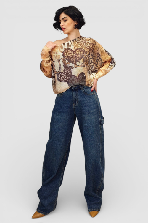 Tamno plave trendi barrel traperice Livia sa zelenkastim efektom