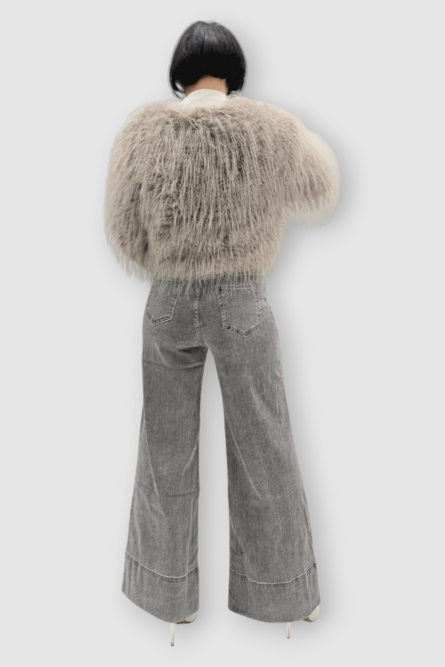 Ženska siva kratka čupava trendi jakna Edith