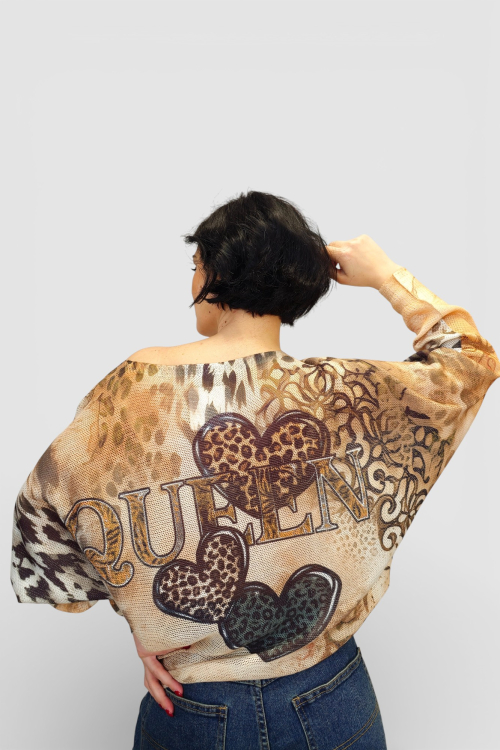 Ženska končana majica dugih rukava Faye sa printom srca