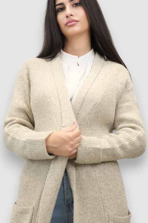 Ženski bež dugi kardigan Delphinia