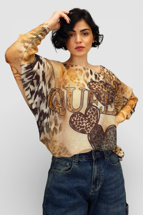 Ženska končana majica dugih rukava Faye sa printom srca