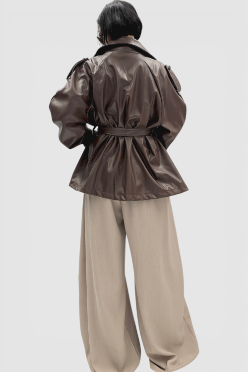 Ženska trendi smeđa oversized jakna Ember u imitaciji kože