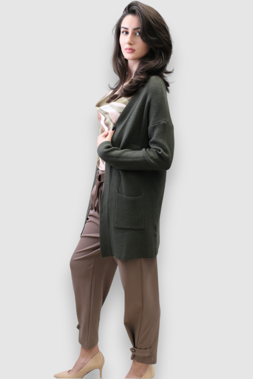 Ženski kratki kardigan Jossie u tamno zelenoj boji