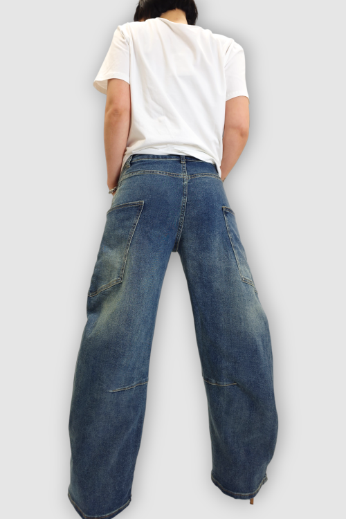 Plave trendi barrel traperice Mavi sa smeđim efektom