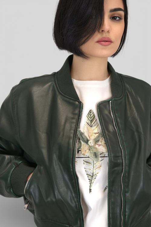 Ženska tamno zelena kožna jakna Isabelle