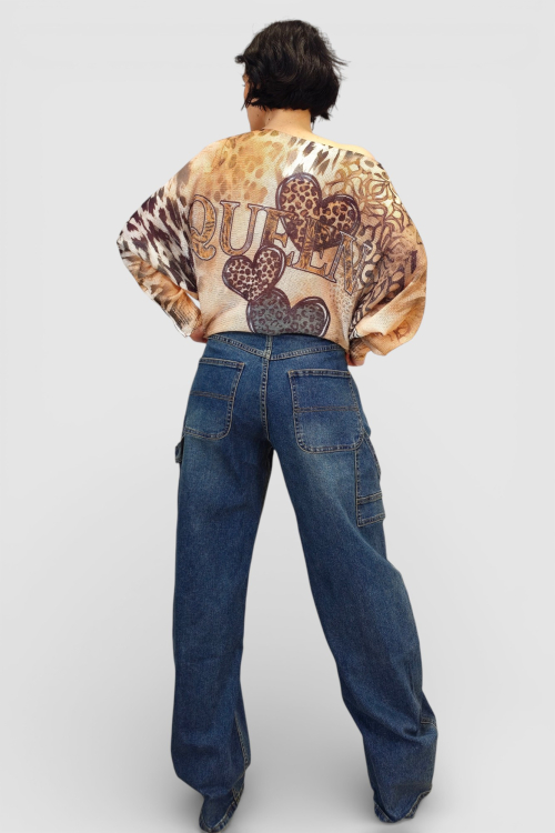 Ženska končana majica dugih rukava Faye sa printom srca