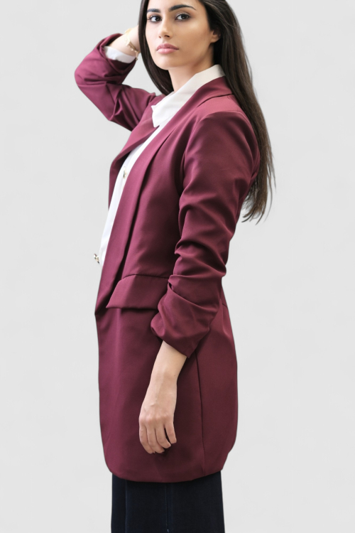 Ženski bordo dugi sako Casey s remenom