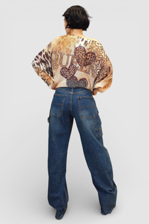 Tamno plave trendi barrel traperice Livia sa zelenkastim efektom