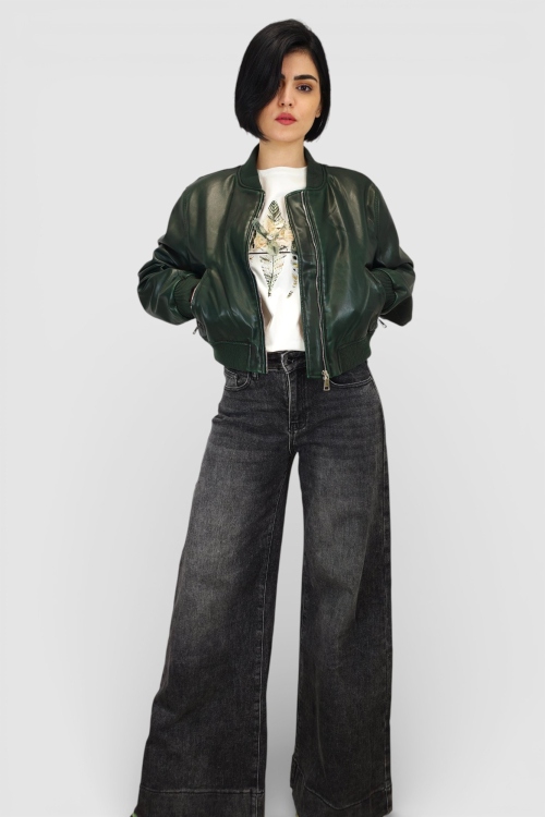 Ženska tamno zelena kožna jakna Isabelle
