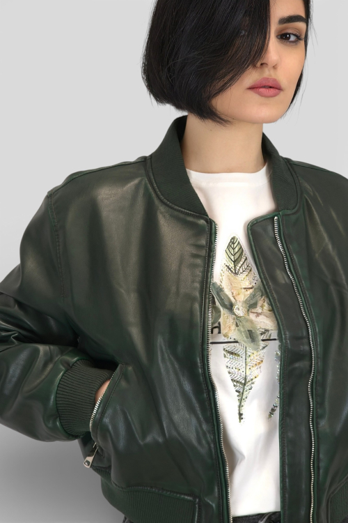 Ženska tamno zelena kožna jakna Isabelle