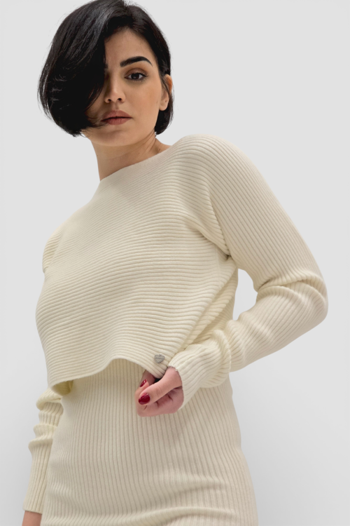 Komplet bež rebraste viskozne haljine i džempera Catrina