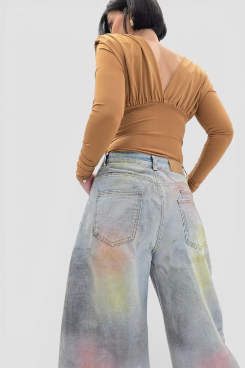 Trendi traperice Lila u baloon kroju sa printom