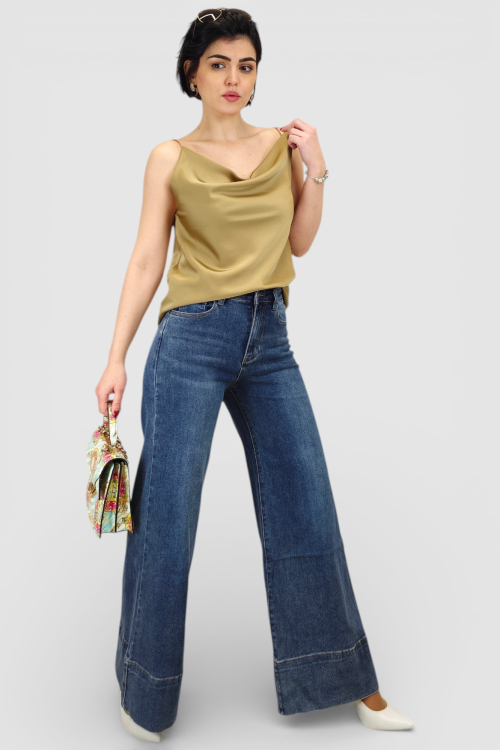 Plave isprane traperice Luna wide leg kroja sa širokim porubom