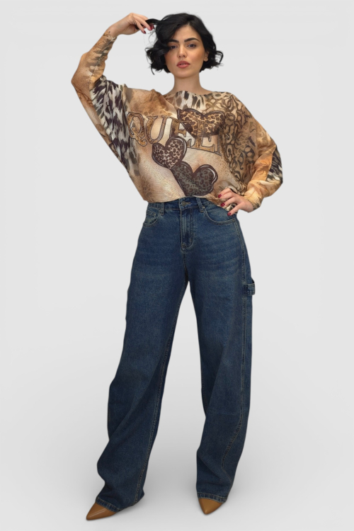 Tamno plave trendi barrel traperice Livia sa zelenkastim efektom