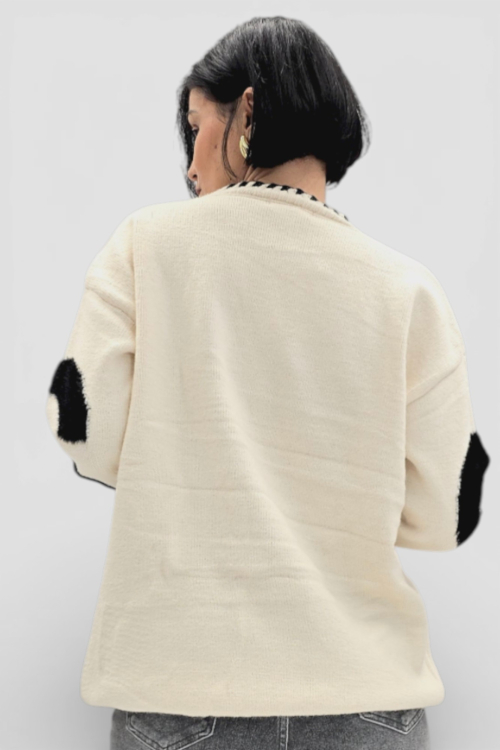 Ženski bež oversized džemper Carmen s medvjedićem