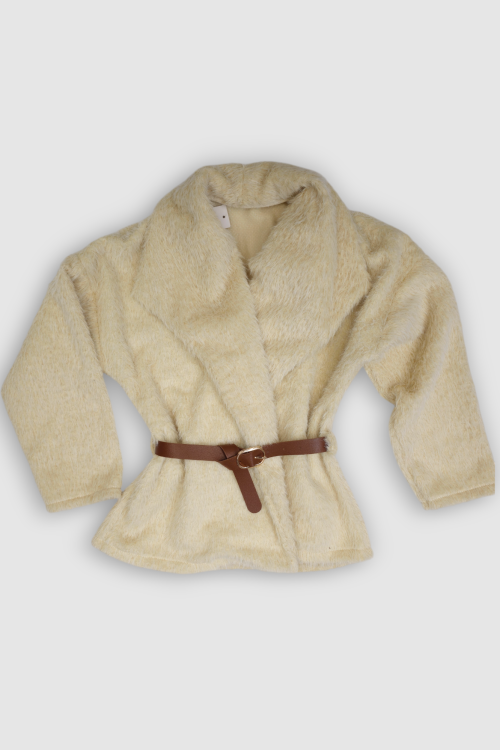 Bež lagana jakna Emma od umjetnog krzna sa pojasom