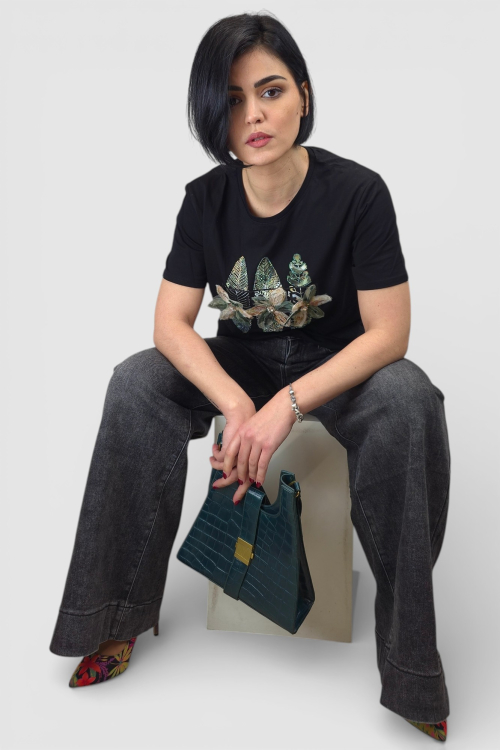 Crne trendi wide leg traperice Meadow s ispranim efektom