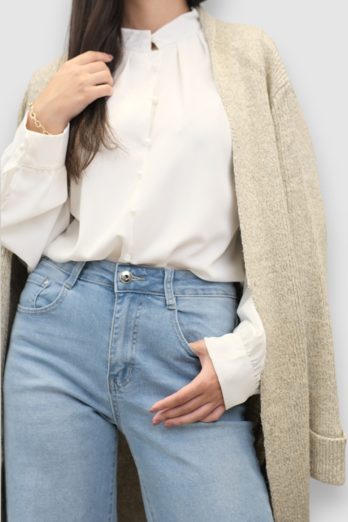 Ženski bež dugi kardigan Delphinia