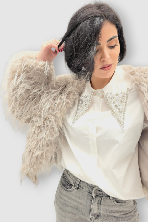 Ženska siva kratka čupava trendi jakna Edith